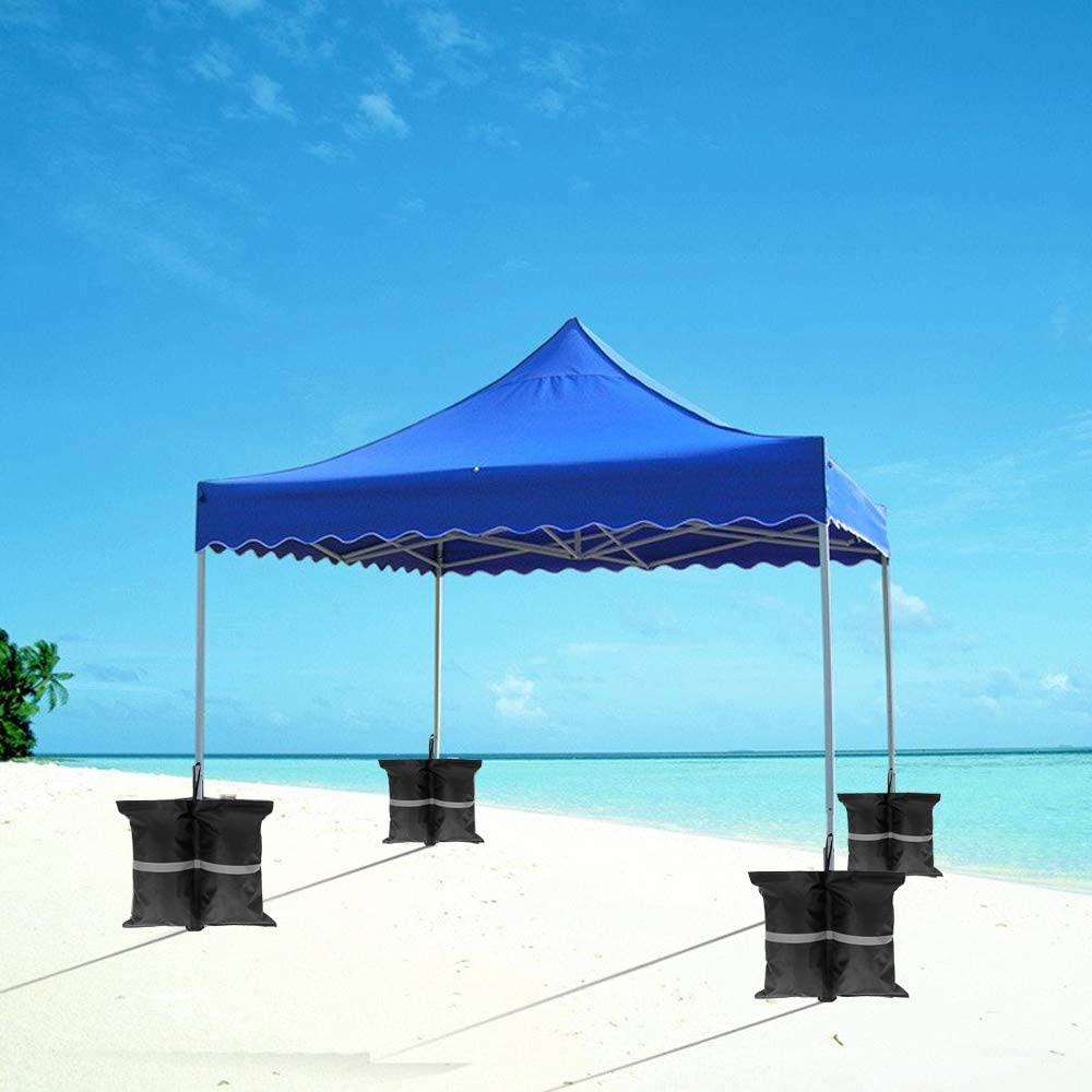 Canopy Weight Bags for Pop up Tent, 4Pcs/Pack Leg Weights Sand Bags for Instant Outdoor Sun Shelter Canopy Legs, Heavy Duty Stability Sandbag Weighted Feet Bag (Black with Reflective Strip)