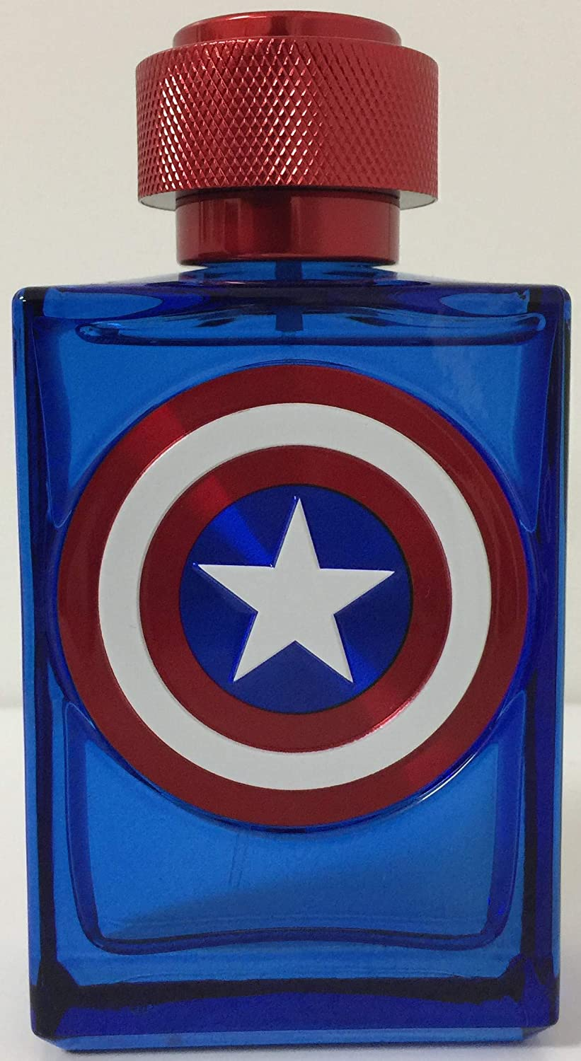 Marvel, Eau De Toilette Cologne Spray Oz 100Ml Made in Spain, Red, White, Blue, Captain America for Men EDT by Air Val International, 3.4 Fl Oz