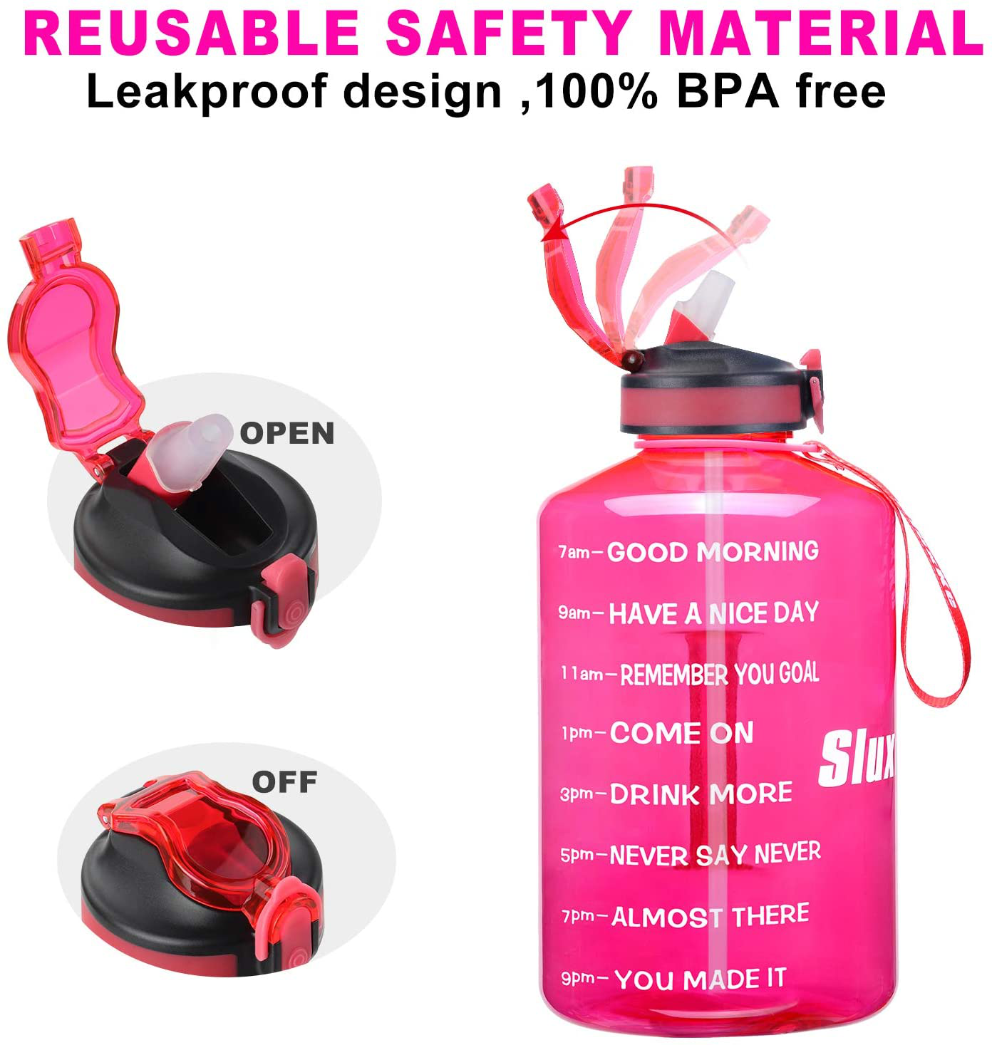 SLUXKE 1 Gallon Water Bottle with Straw and Motivational Time Marker, Large 128OZ Silicone Straw Water Bottle BPA Free Fitness Sports Water Jug to Ensure You Drink Enough Water Throughout the Day