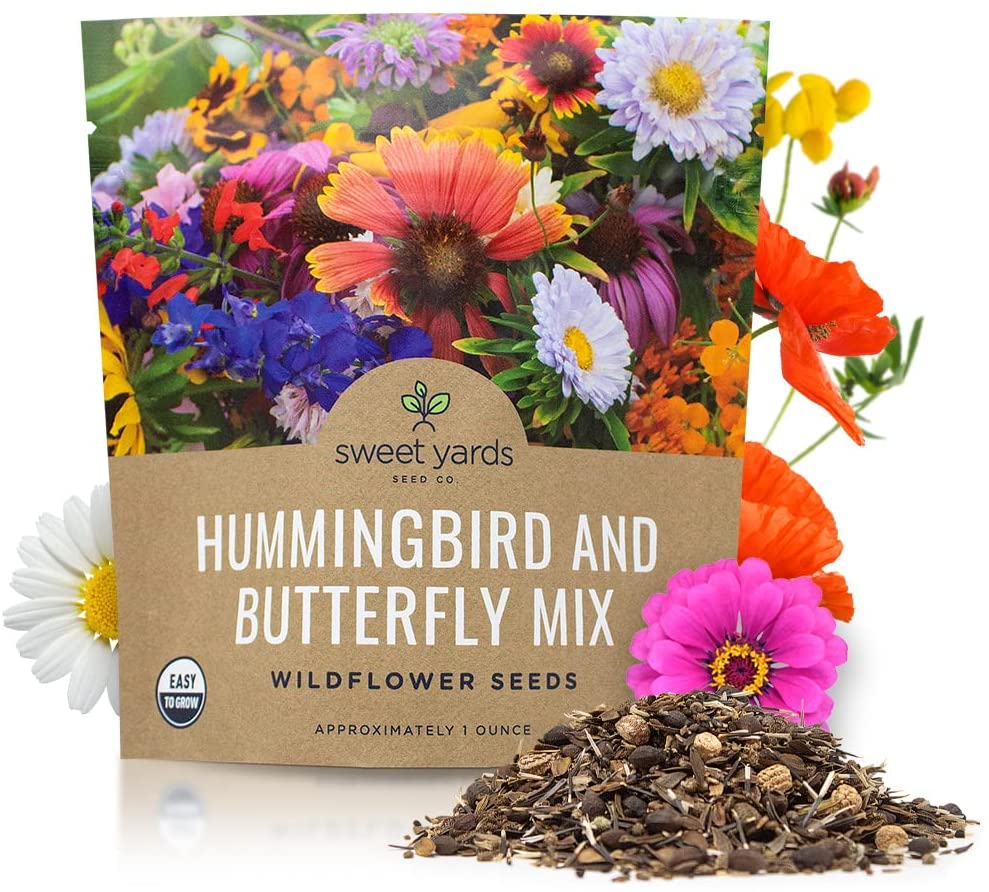 Wildflower Seeds Butterfly and Humming Bird Mix - Large 1 Ounce Packet 7,500+ Seeds - 23 Open Pollinated Annual and Perennial Species