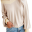 Adreamly Women's V Neck Long Sleeve Waffle Knit Top Off Shoulder Oversized Pullover Sweater