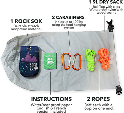 Selkirk Design Ultralight Food Bag Hanging System - Includes a Waterproof Bear Bag, Pulley System with Paracord Nylon Ropes & Carabiners, Rock Sok, and Instructions