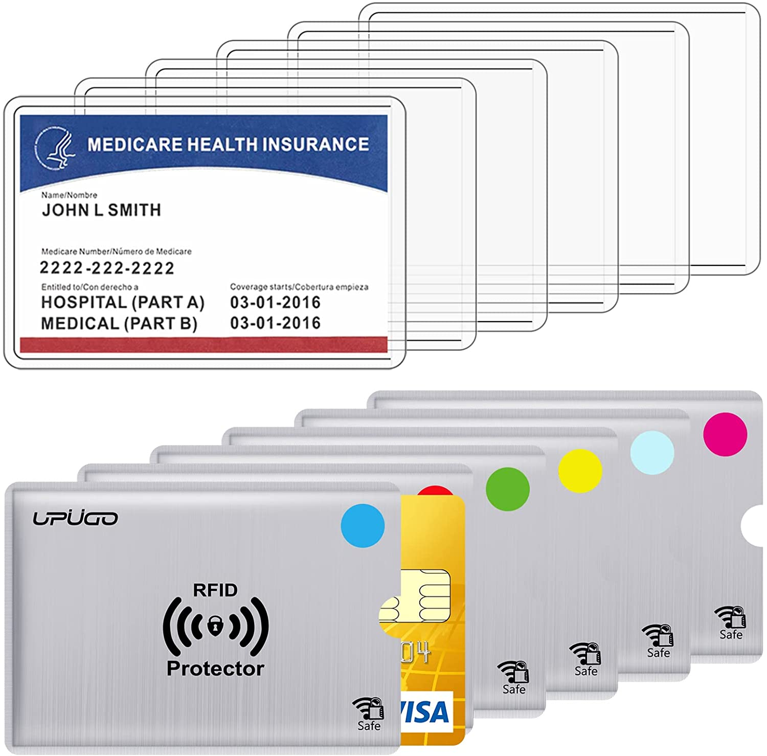 6 Pack 12Mil New Medicare Card Protector Sleeves and 6 Pack RFID Blocking Card Sleeves for Insurance, Social, Security, Metro, License, Credit Cards