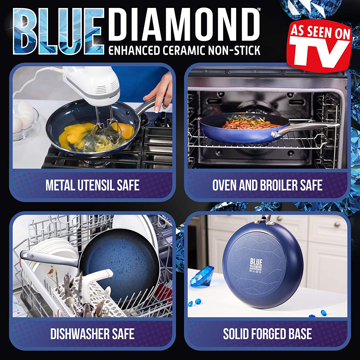 Blue Diamond Cookware Toxin Free Ceramic Nonstick Safe Open Frypan, Frying Pan, 10"