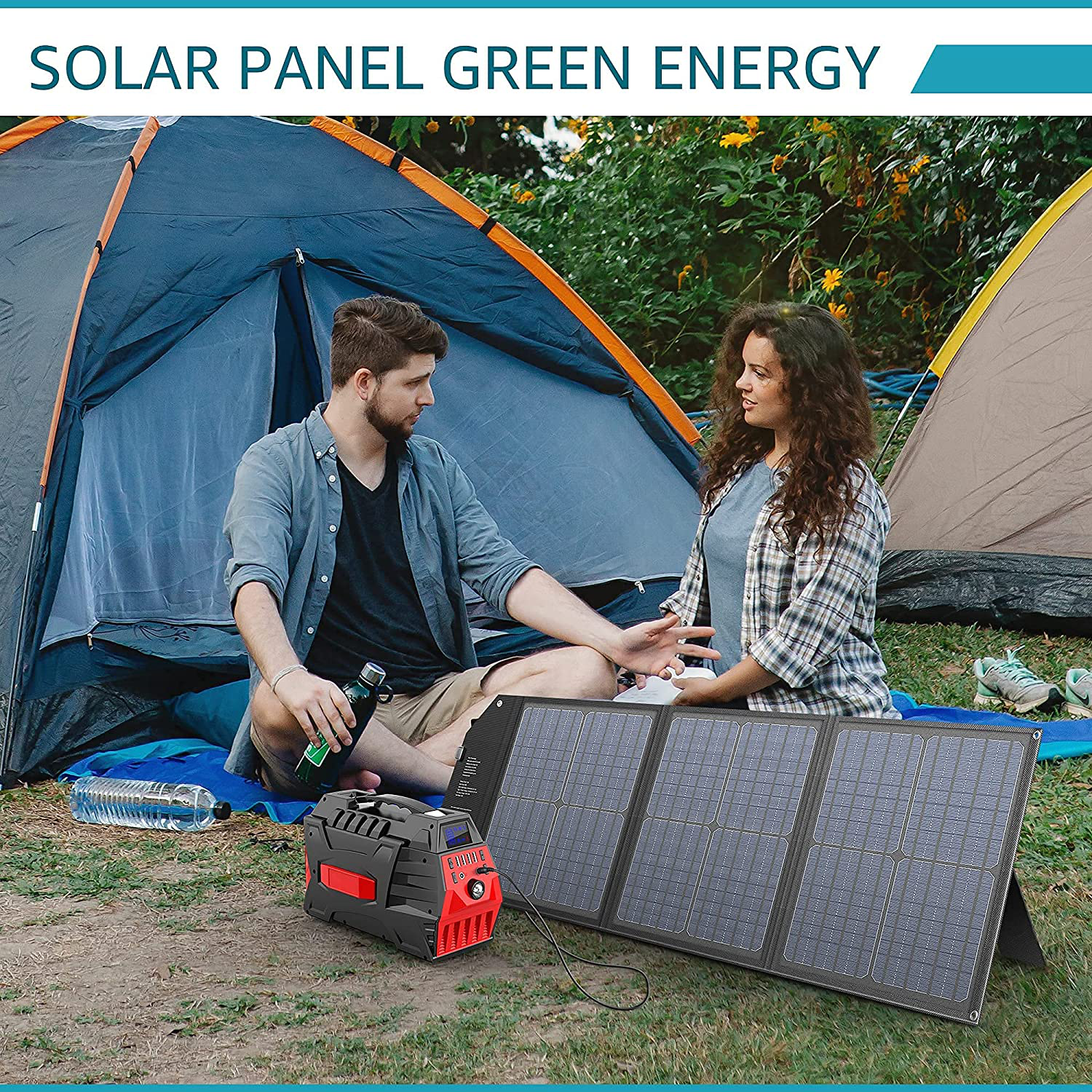 296Wh Portable Power Station with 60W Solar Panel, Solar Generator Outdoor Backup Battery Supply with AC Outlet for Camping, Home Emergency, Traveling, RV Trip