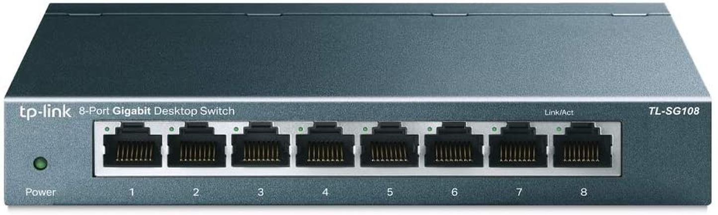 Tp-Link TL-SG108 | 8 Port Gigabit Unmanaged Ethernet Network Switch, Ethernet Splitter | Plug & Play | Fanless Metal Design | Shielded Ports | Traffic Optimization | Limited Lifetime Protection