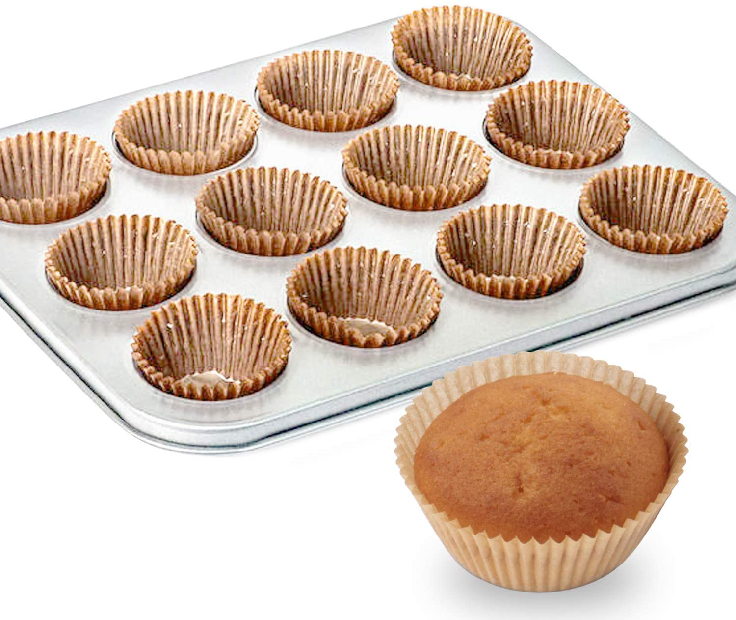 Caperci Standard Natural Cupcake Liners 500 Count, No Smell, Food Grade & Grease-Proof Baking Cups Paper