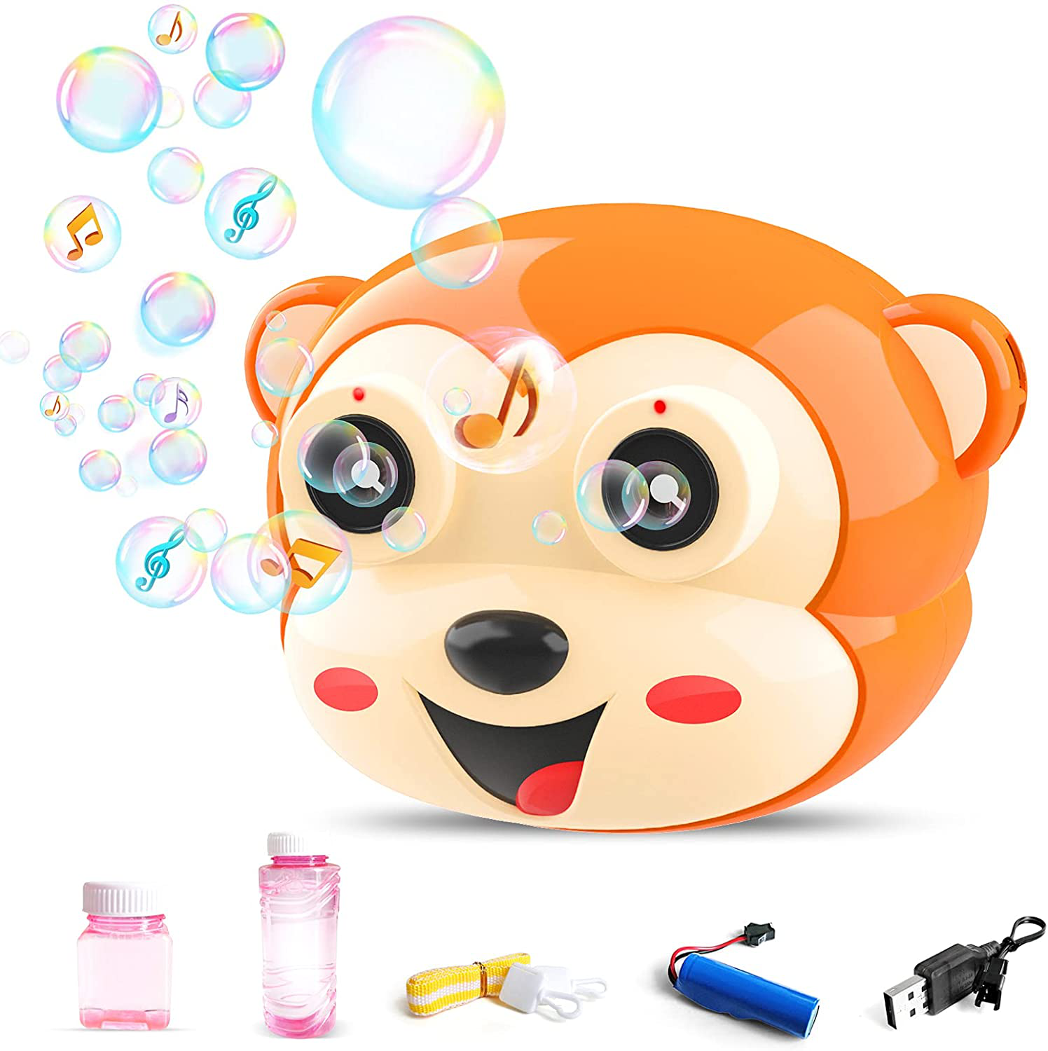 Kimiangel Rechargeable Bubble Machine for Kids, Monkey Automatic Bubble Camera Blower Toy with Light and Music for Parties, Weddings, Outdoor, 800+ Bubbles Per Minute Bubble Maker with Bubble Solution