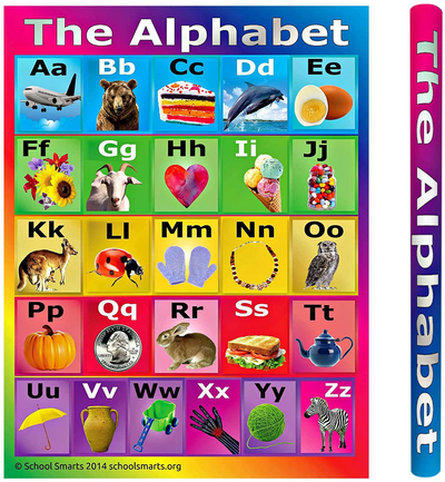 17” X 22” School Smarts Laminated ABC Alphabet Wall Poster for Preschool Kids, Perfect for Back To School, Large Durable Display of the Alphabet + Informational Photos for Use in Homeschool or Classroom Settings