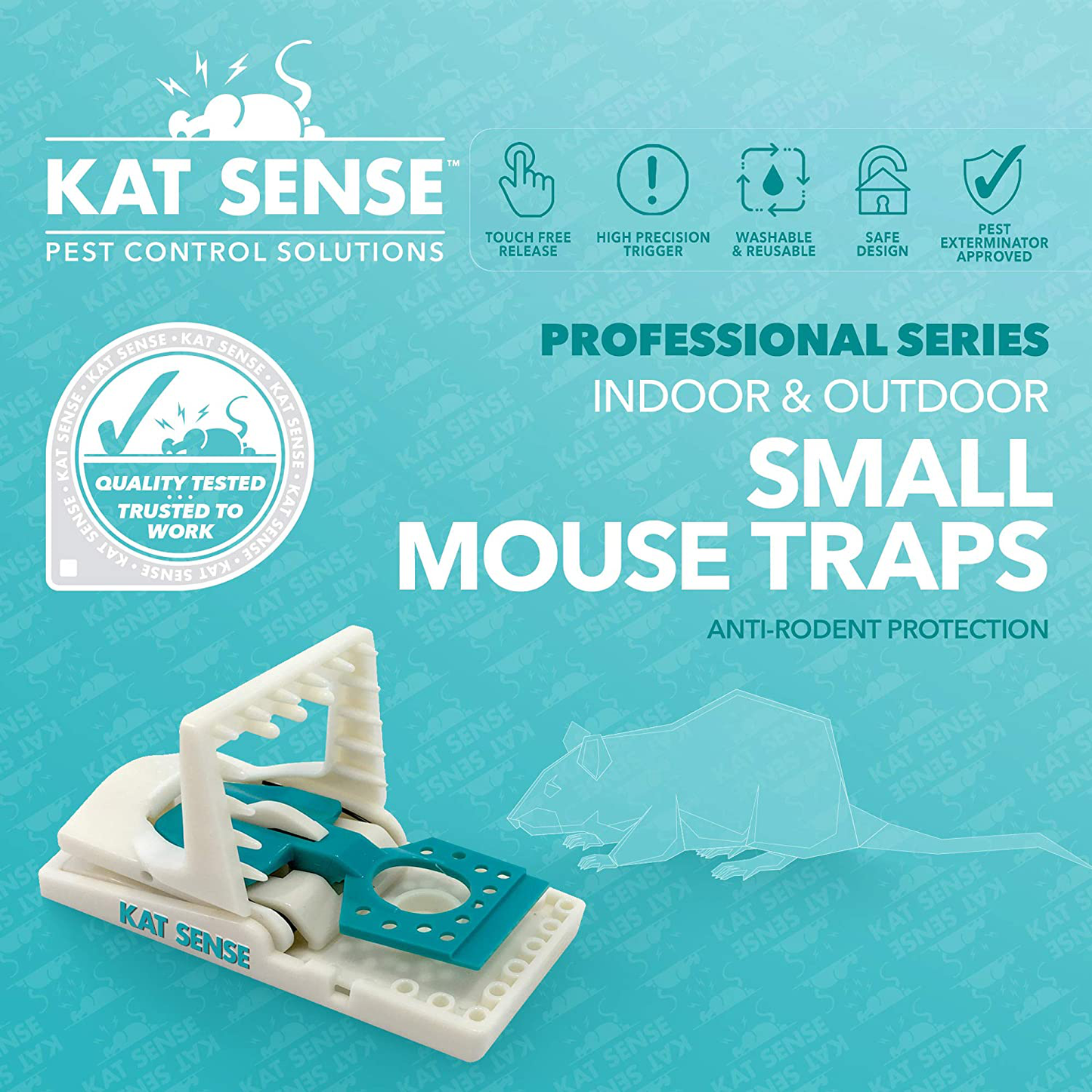 Kat Sense Mouse Traps for House, Reusable Humane Instant Kill Snap Trap That Works, Effective Indoor Mousetrap, Pack of 8 No See Kill Mice Traps
