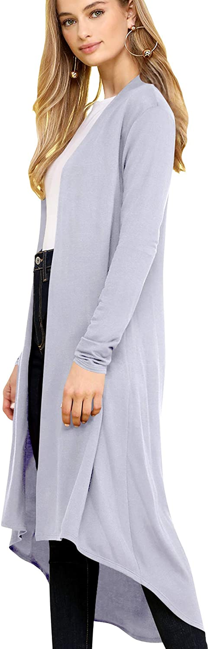 Lock and Love Women'S Casual Long Open Front Drape Lightweight Duster High Low Hem Maxi Long Sleeve Cardigan