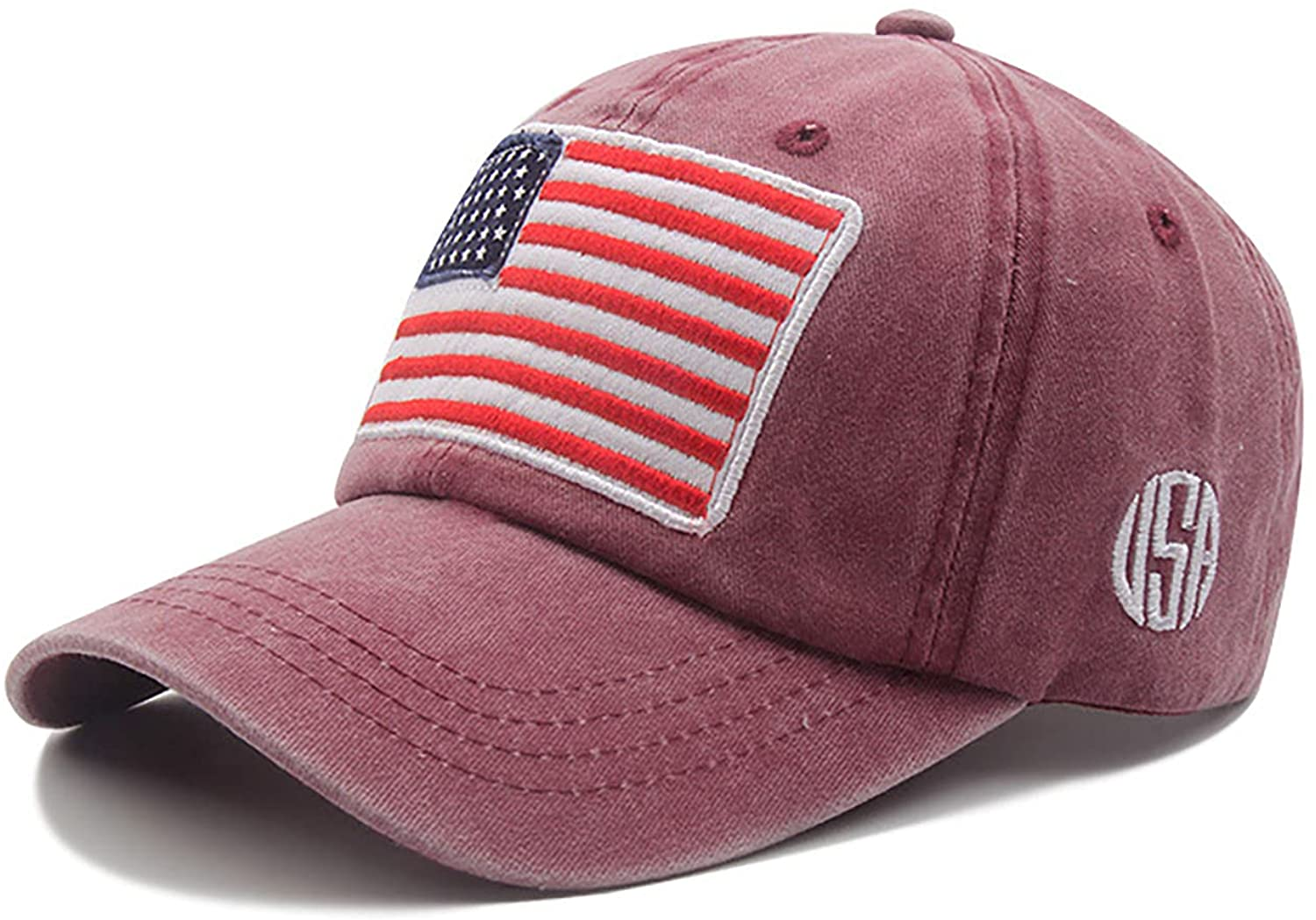 YEOSAQEI Pure Cotton Breathable Men'S USA American Flag Baseball Cap Embroidered Polo Style Military Army Hat