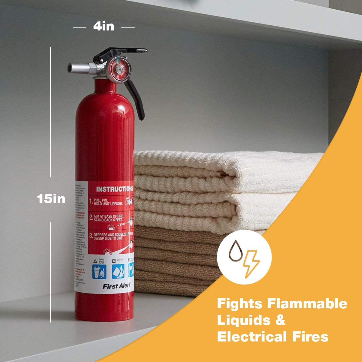 First Alert HOME1 Rechargeable Standard Home Fire Extinguisher UL Rated 1-A:10-B:C, Red