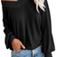 Adreamly Women's V Neck Long Sleeve Waffle Knit Top Off Shoulder Oversized Pullover Sweater
