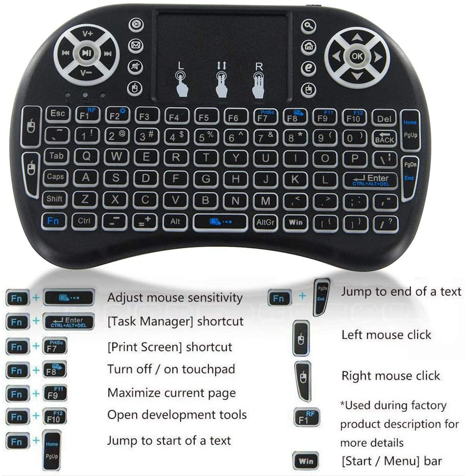 Mini Wireless Keyboard with Touchpad - USB Backlit Keyboard, JUNWER QWERTY Keyboard for Computer/Laptop/Tablets/Tv/Xbox/ PS3, Black