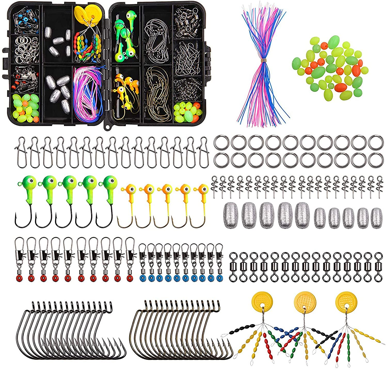 Swivels Fishing Tackle Kit, Fishing Tackle Box with Tackle Included Barrel Swivel Snaps, Sinker Slides, Jig Hooks, Fishing Beads Fishing Accessories Terminal Tackles for Freshwater Saltwater