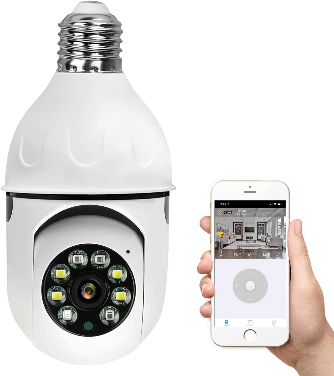 WOSECU E27 Light Bulb Camera,2Mp 360 Degree Panoramic Wireless Home Bulb Security System ,2.4Ghz Wireless Wifi Surveillance Camera with Night Vision, Two -Way Audio,Motion Detection Alarm