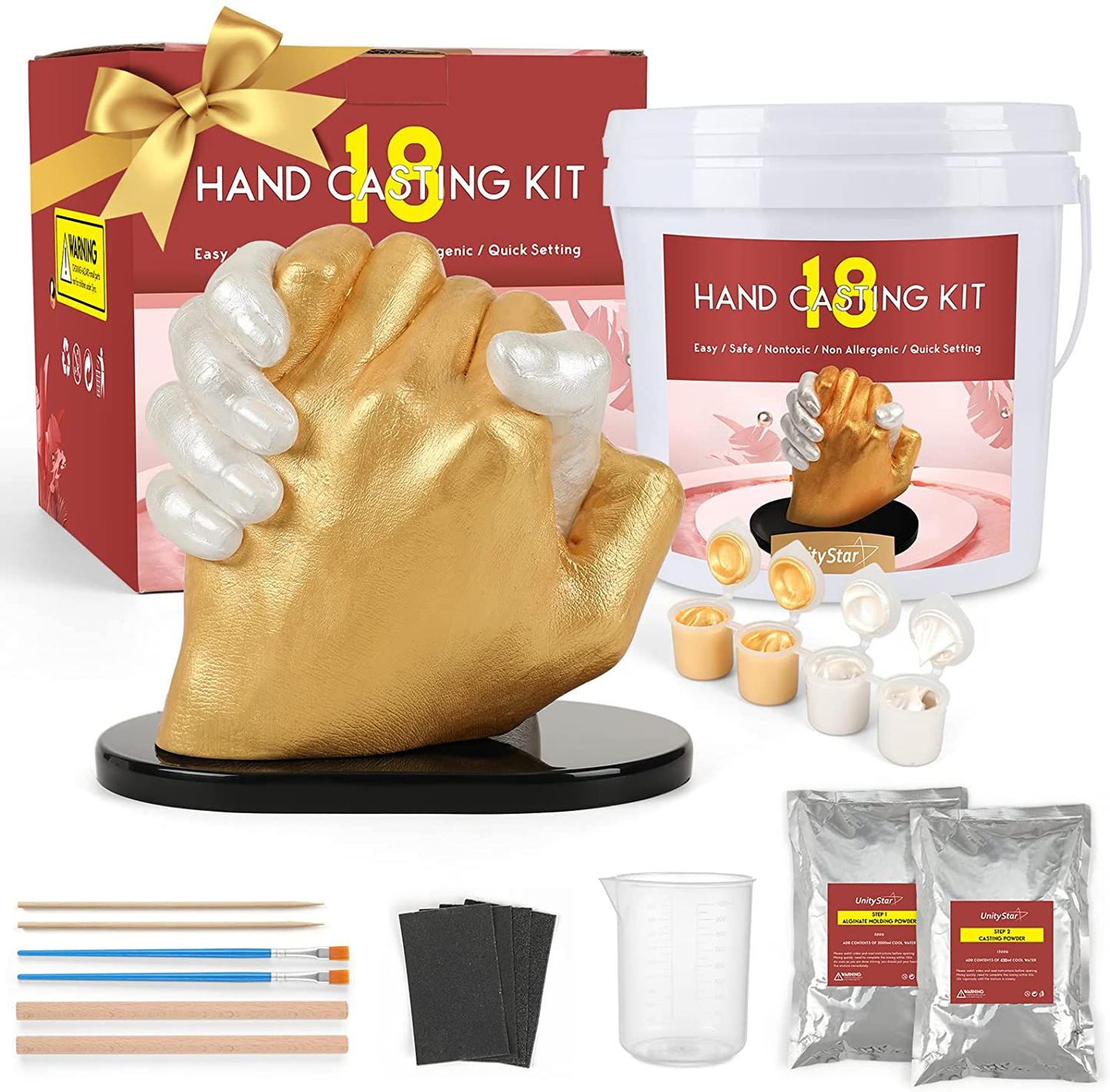 Hand Mold Kit for Couples, Unitystar Hand Casting Kit for Adult Mother'S Day Gift Hand Plaster Kit for Couple DIY Hand Statue Kit Adult & Child, Wedding, Friends, Anniversary