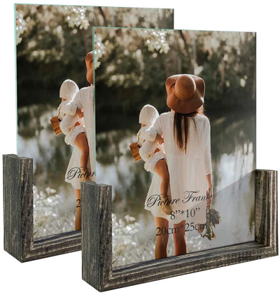 8x10 Picture Frame Set of 2, Rustic Photo Frames Made of Brown Base and Glass Covers for Tabletop Decoration