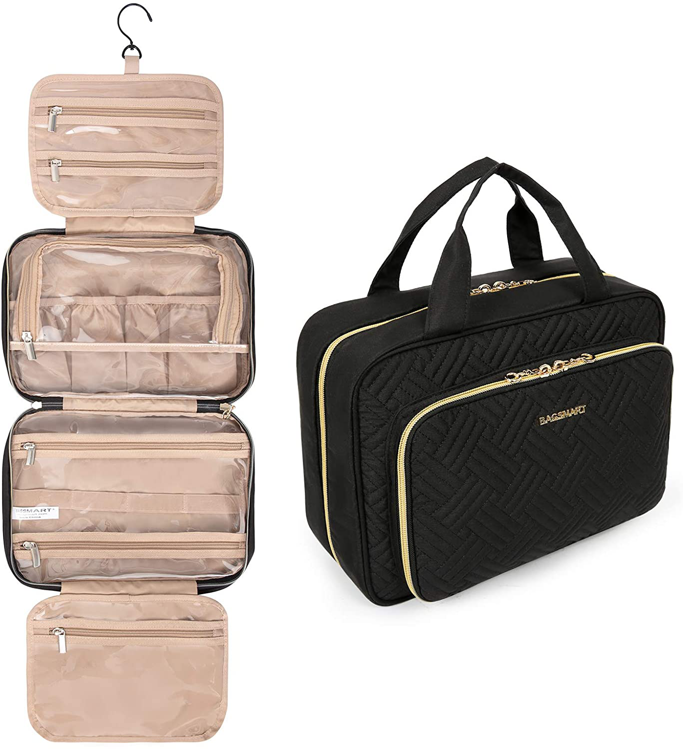 BAGSMART Toiletry Bag Hanging Travel Makeup Organizer with TSA Approved Transparent Cosmetic Bag Makeup Bag for Full Sized Toiletries