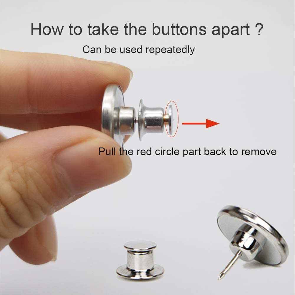 Button pins for Jeans, No Sew and No Tools Instant Jean Button Pins for Pants,4 Sets Replacement Buttons, Simple Installation, Reusable and Adjustable… (Silver)