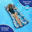 Aqua 18-Pocket Inflatable Contour Lounge, Luxury Fabric, Suntanner Pool Float, Heavy Duty, Blue Ferns