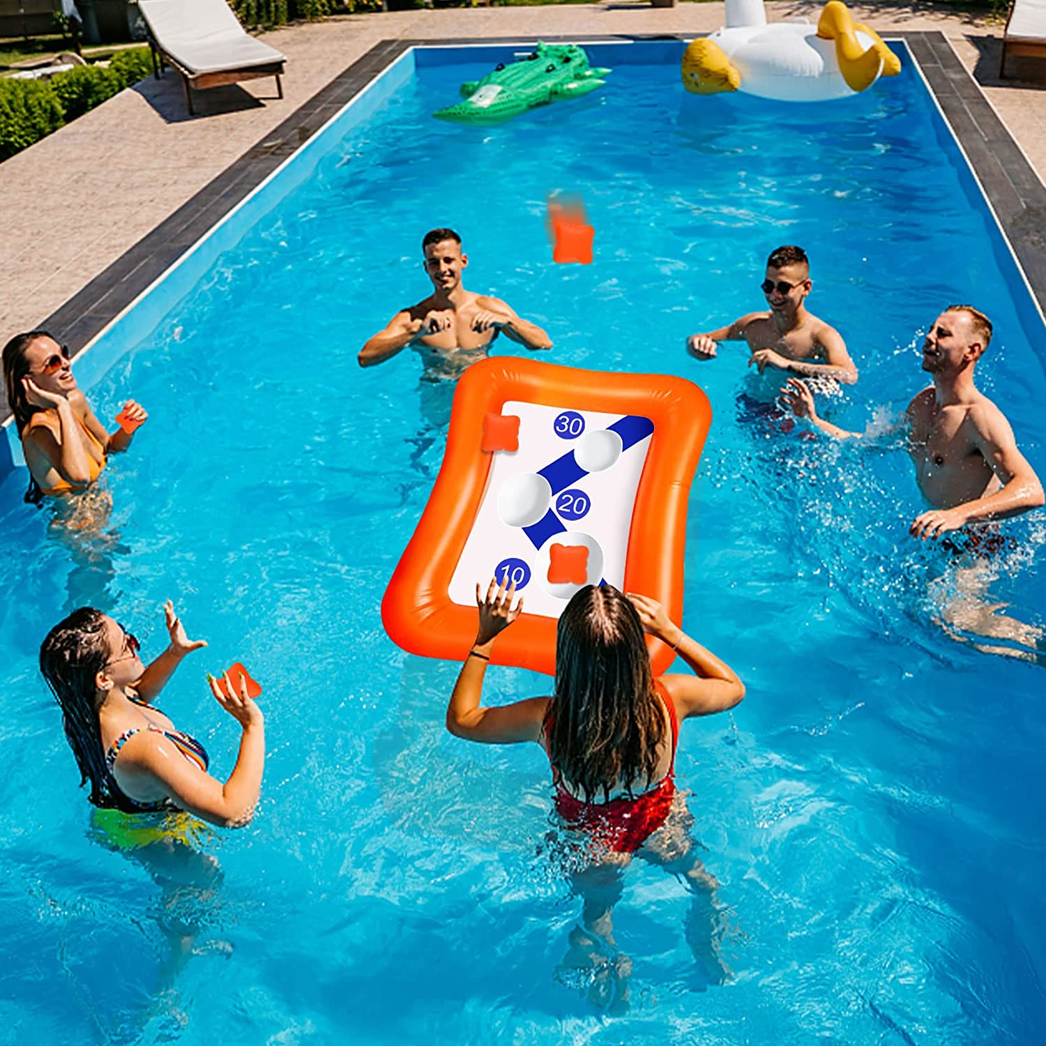 Pool Corn Hole Game - Inflatable Pool Games for Kids Adults Pool Toys for Adults and Family Swimming Pool Toys Bean Bag Float Toss Game for Kids (Corn Hole Pool Toy)