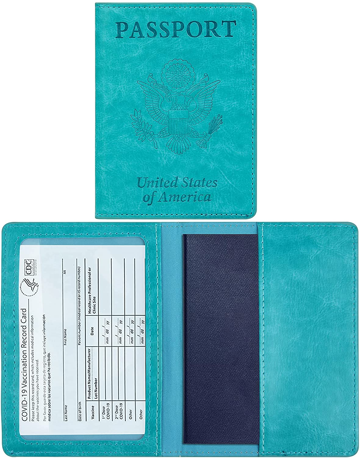 Passport and Vaccine Card Holder Combo - Passport Holder with Vaccine Card Slot Waterproof, Synthetic Leather Passport Case Protector, Stylish Passport Cover with 3D Embossed Patterns, Ultra Slim Passport Holders for Men and Women