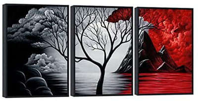 Wieco Art Large Size Framed Art Canvas Art Prints Wall Art the Cloud Tree Abstract Pictures Paintings for Bedroom Home Office Decorations Contemporary Artwork 3 Panels Black Frames