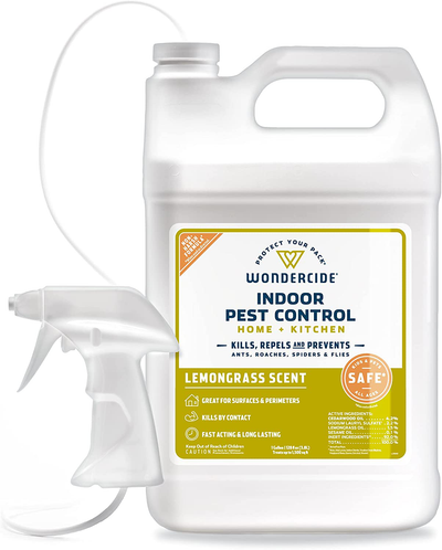 Wondercide Natural Products - Indoor Pest Control Spray for Home and Kitchen - Fly, Ant, Spider, Roach, Flea, Bug Killer and Insect Repellent - Eco-Friendly, Pet and Family Safe — 128 oz Lemongrass