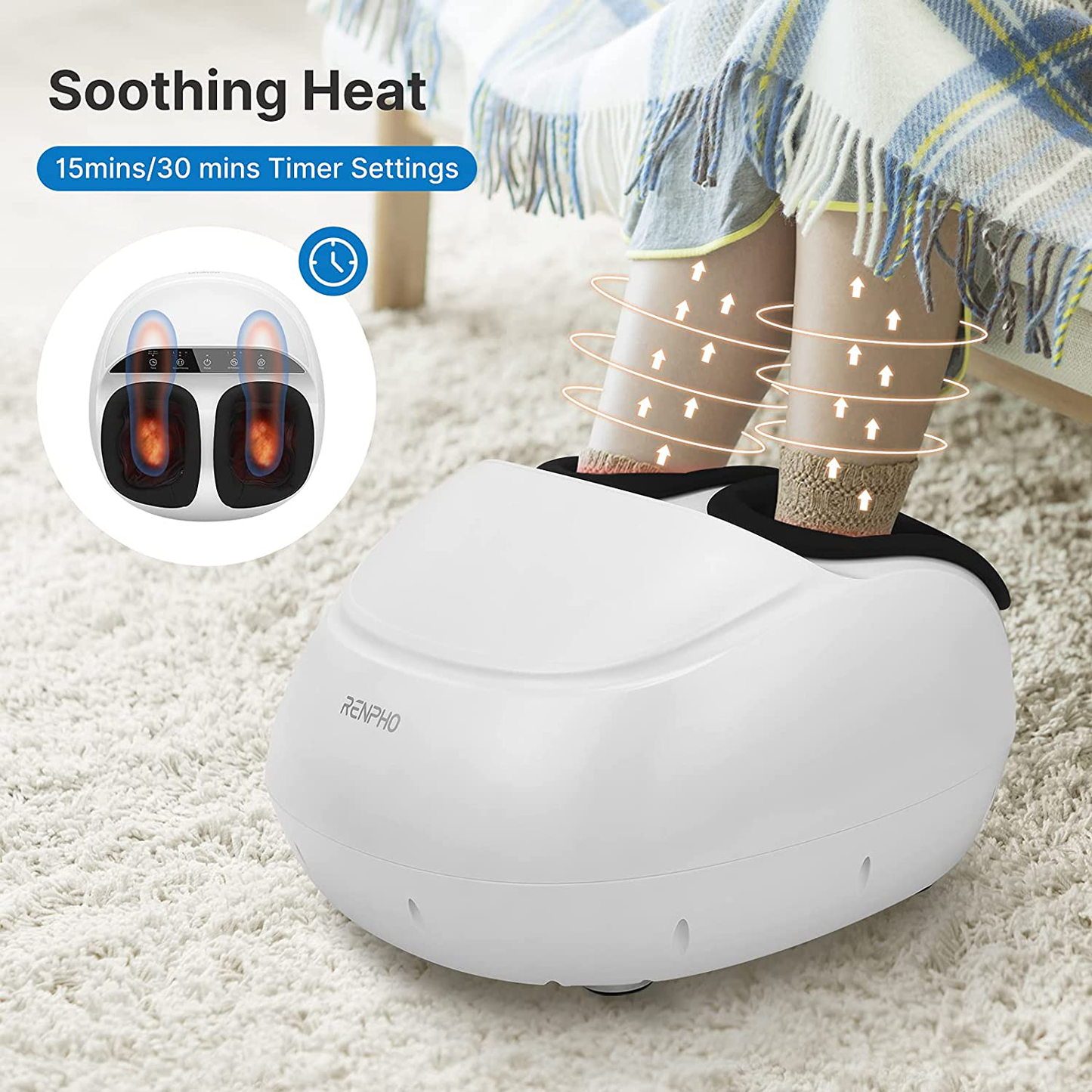 RENPHO Foot Massager Machine with Heat,Shiatsu Deep Kneading, Multi-Level Settings, Delivers Relief for Tired Muscles and Plantar Fasciitis, Fits Feet up to Men Size 12, Christmas Gifts