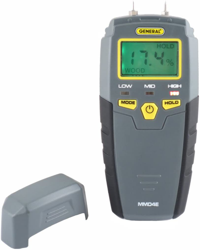 General Tools MMD4E Digital Moisture Meter, Water Leak Detector, Moisture Tester, Pin Type, Backlit LCD Display With Audible and Visual High-Medium-Low Moisture Content Alerts, Grays