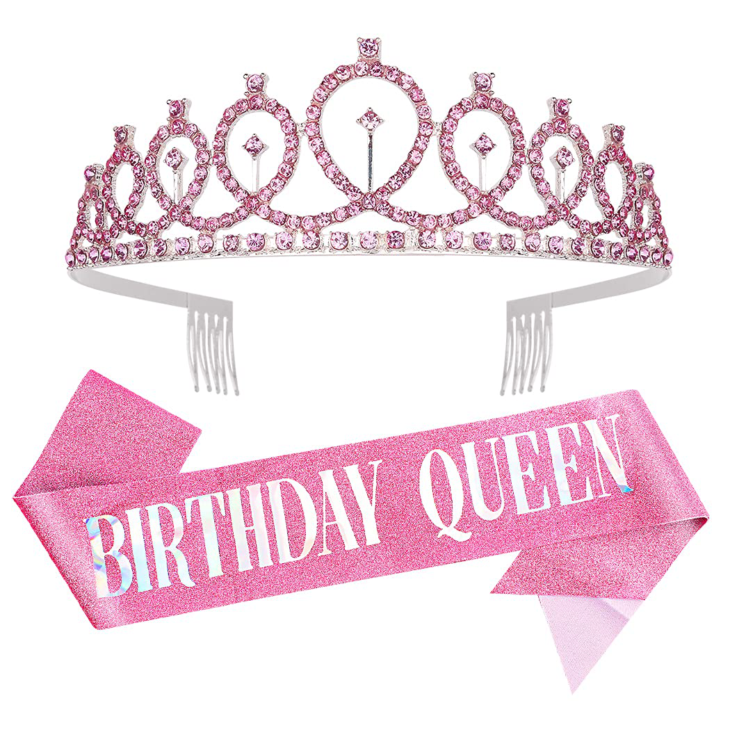 Birthday Crowns for Women, Didder Rose Gold Rhinestone Tiara & Birthday Queen Sash, Birthday Crown Birthday Tiara Birthday Sash and Tiaras for Women Girls Birthday Gifts Party Accessories