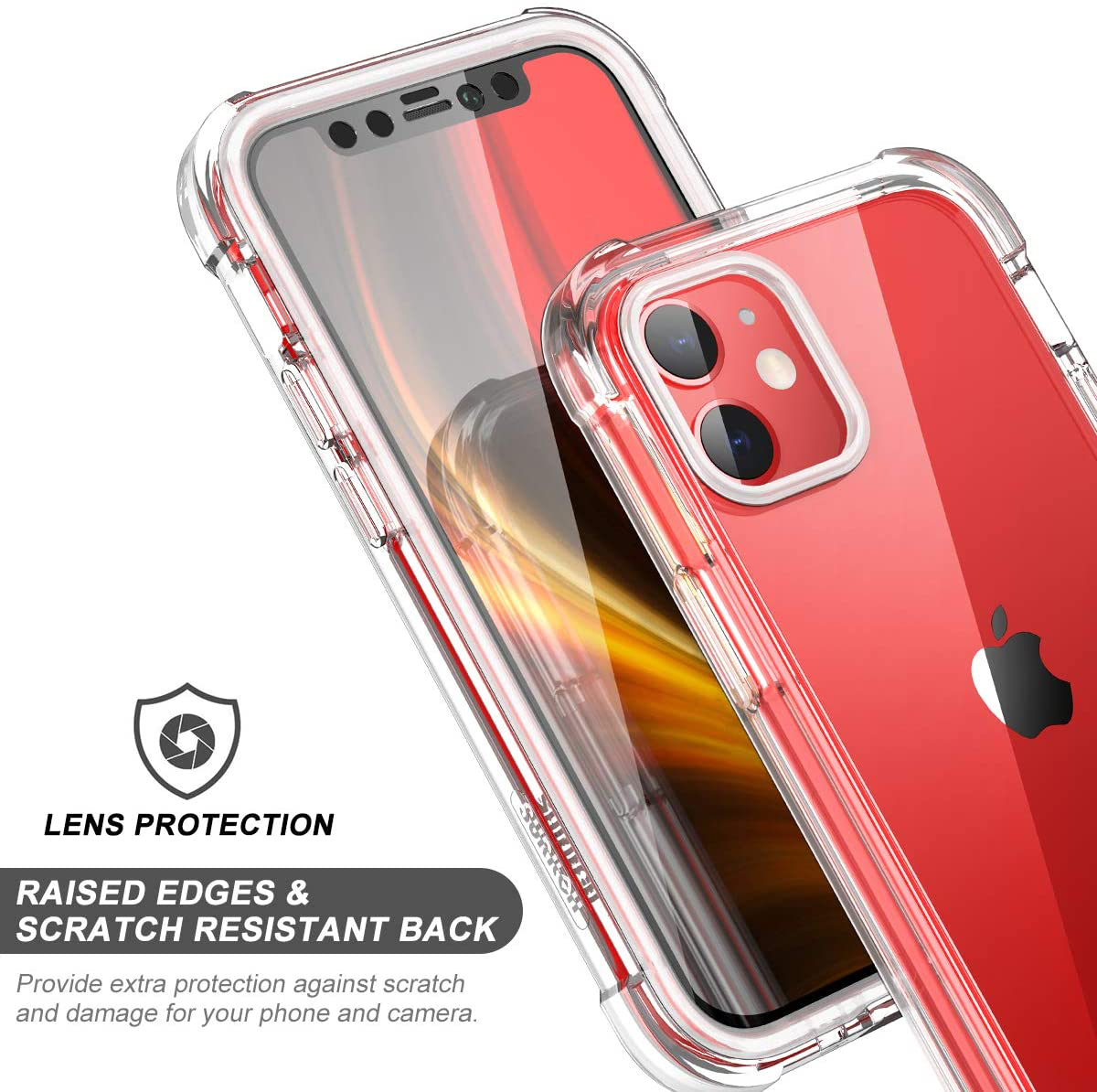 SURITCH Compatible with Iphone 12 Mini Clear Case,[Built in Screen Protector] Full Body Protective Shockproof Bumper Rugged Cover for Iphone 12 Mini 5.4 Inch (Clear)