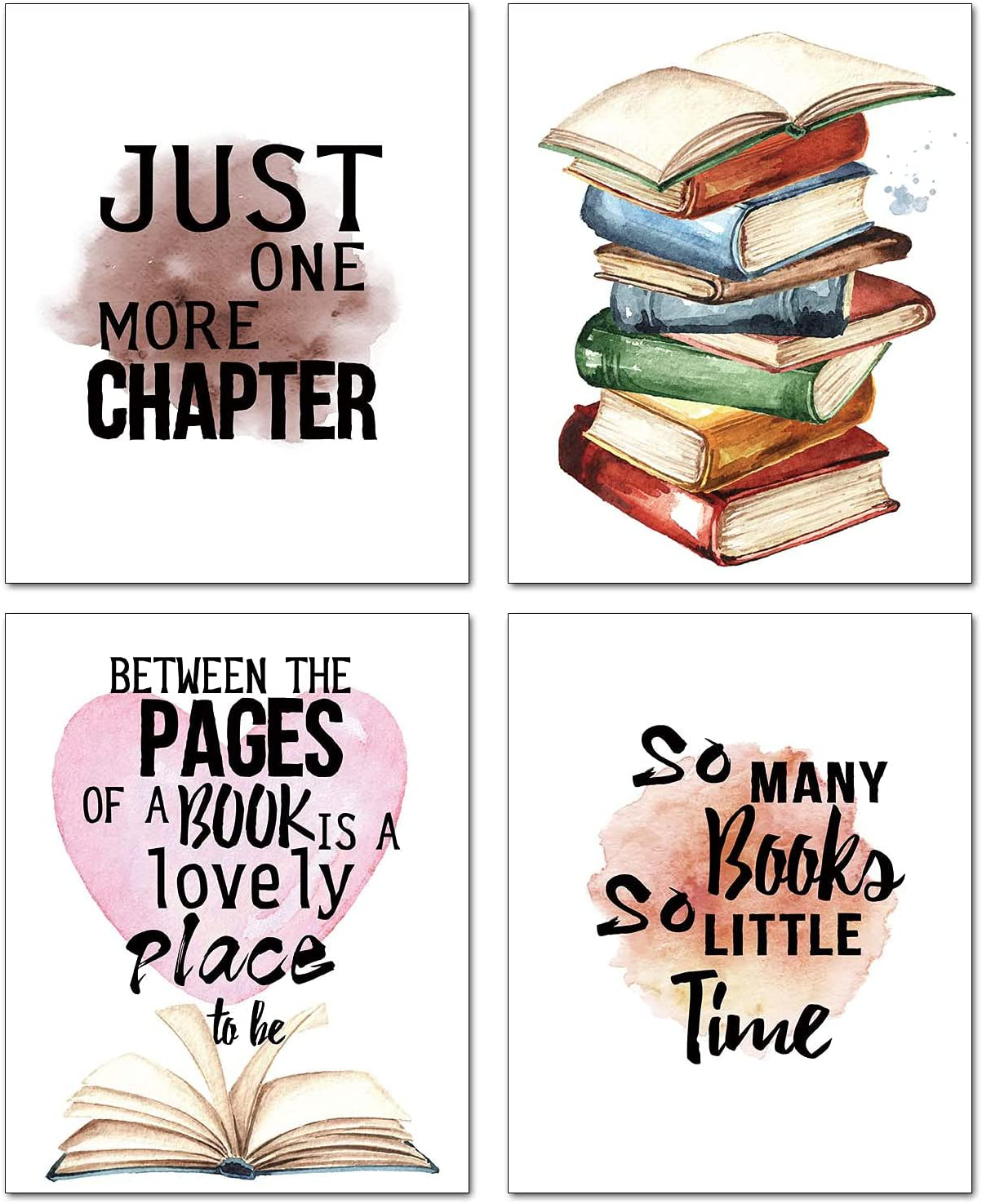Modern Inspirational Reading Quotes Wall Posters Art Painting Set of 4 (“ 8X10”Canvas Picture) Readers Book Lovers Bookworm Student Classroom Kids Bedroom Nursery School Decor Home Decor Unframed