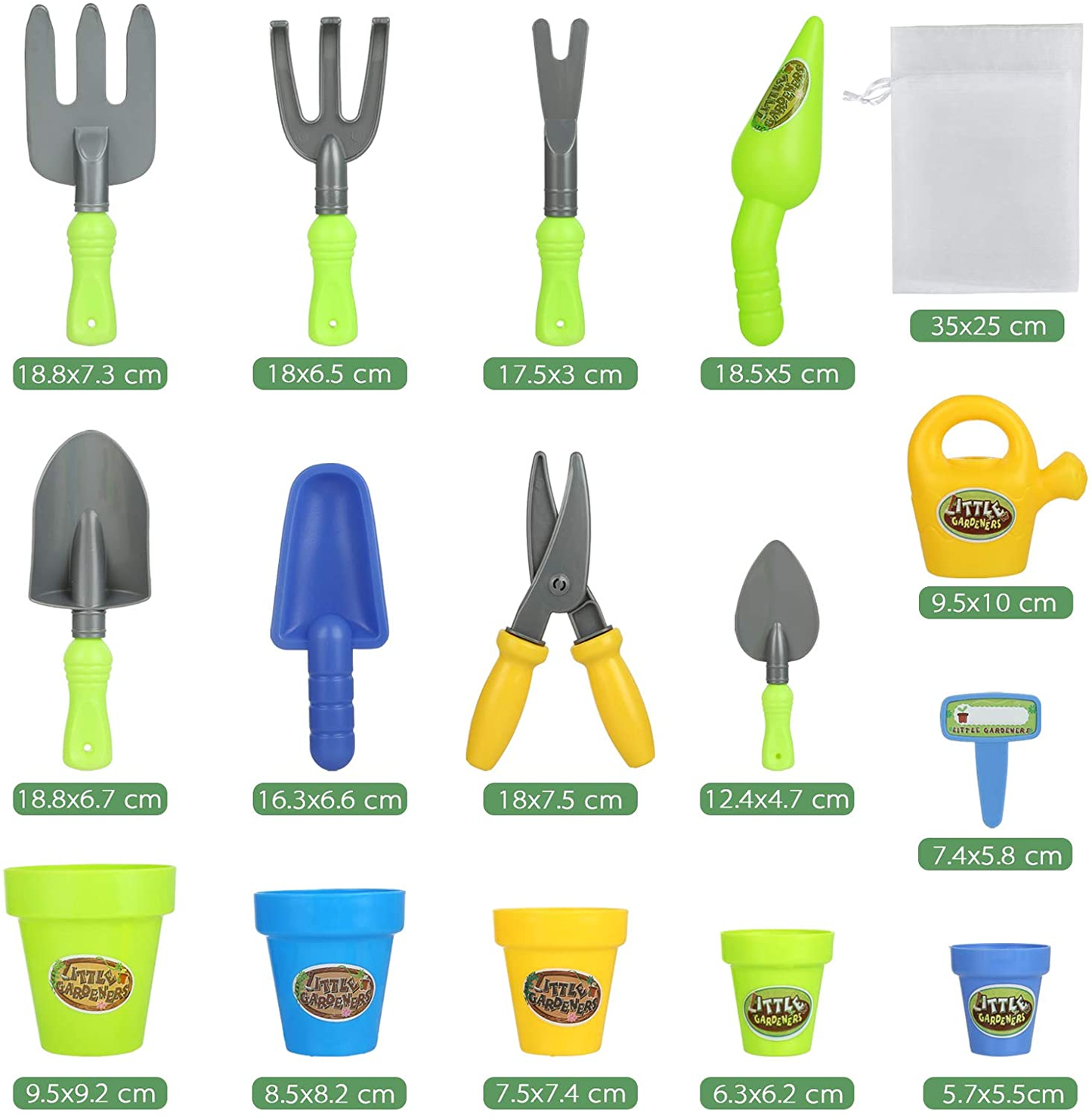 LEMESO Kids Gardening Tools Kit Set, 20 Pcs Plastic Garden Toys with Flower Pots, Watering Can, Shovel, Rake, Trowel and Other Garden Tools, Kids Outdoor Activity Game Tools Kit, Little Gardener Toys