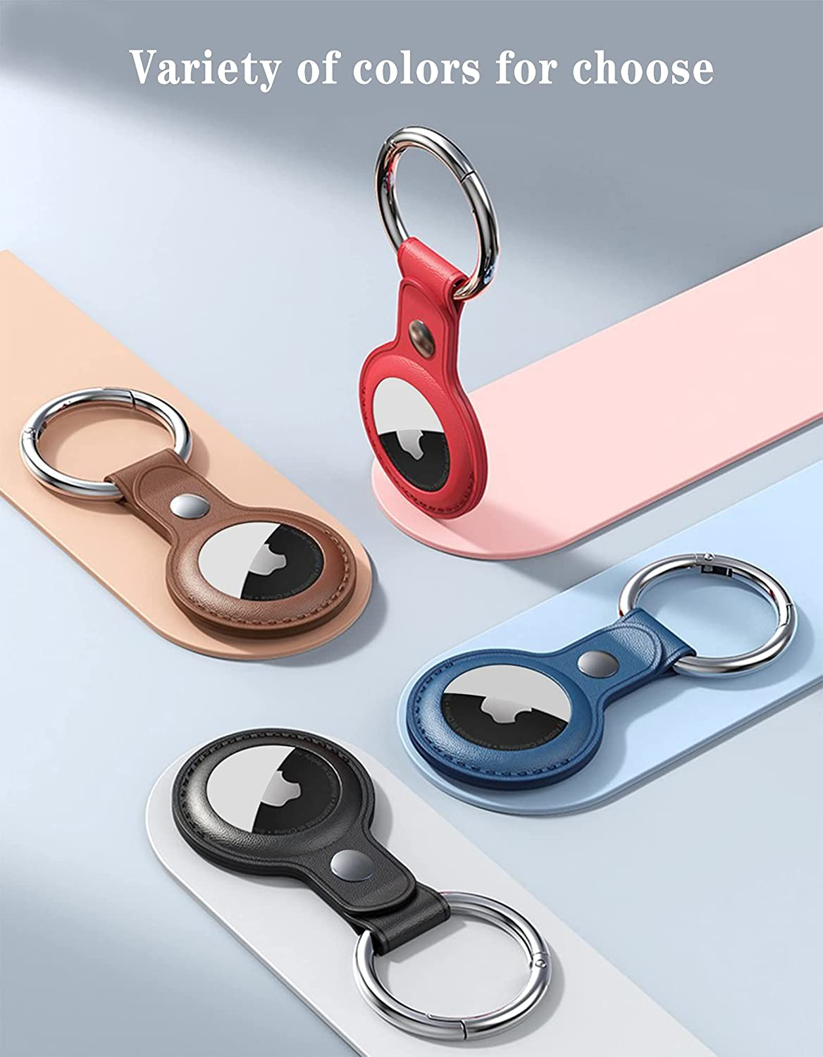 Air Tag Keychain for Apple Airtags Holder , 4 Pack Protective Leather Airtags Case Tracker Cover with Air Tag Holder, Airtag Key Ring Compatible with Apple New AirTag Dog Collar (Multi-Color)