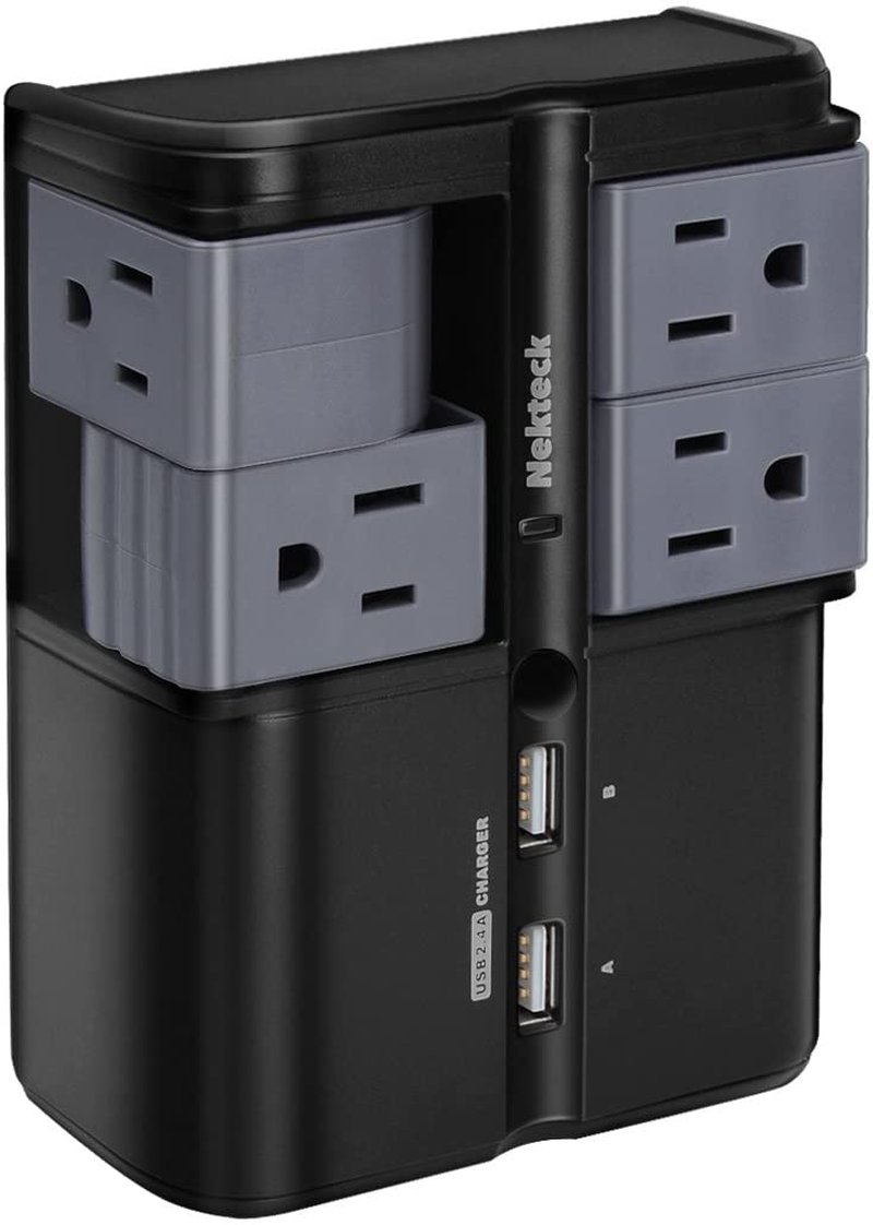 Surge Protector Wall Tap Adapter 4 Rotating Outlets Plug with Dual USB 2.4A Charging Ports,540 Joules Surge Suppressor [UL Listed]