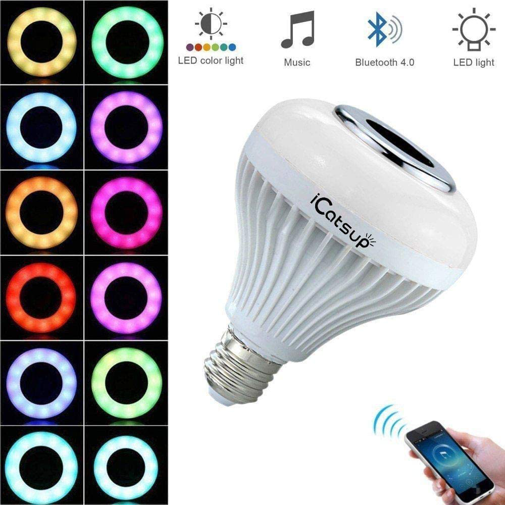 Wireless Bluetooth Light Bulb Speaker, Dimmable Color Changing Smart Music Bulbs with 24 Keys Remote Control, E27 Base 12W Wireless RGB LED Lamp for Party Home Club Decoration