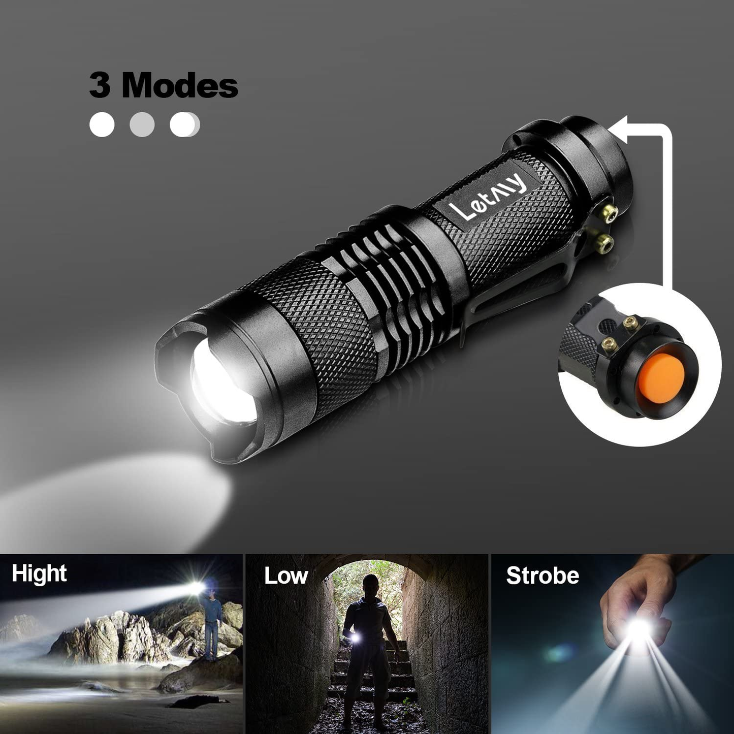 Tactical Flashlight, Super Bright LED Mini Flashlights with Belt Clip, Zoomable, 3 Modes, Waterproof - Best EDC Flashlight for Gift, Hiking, Camping & Power Outage (2 Pack)