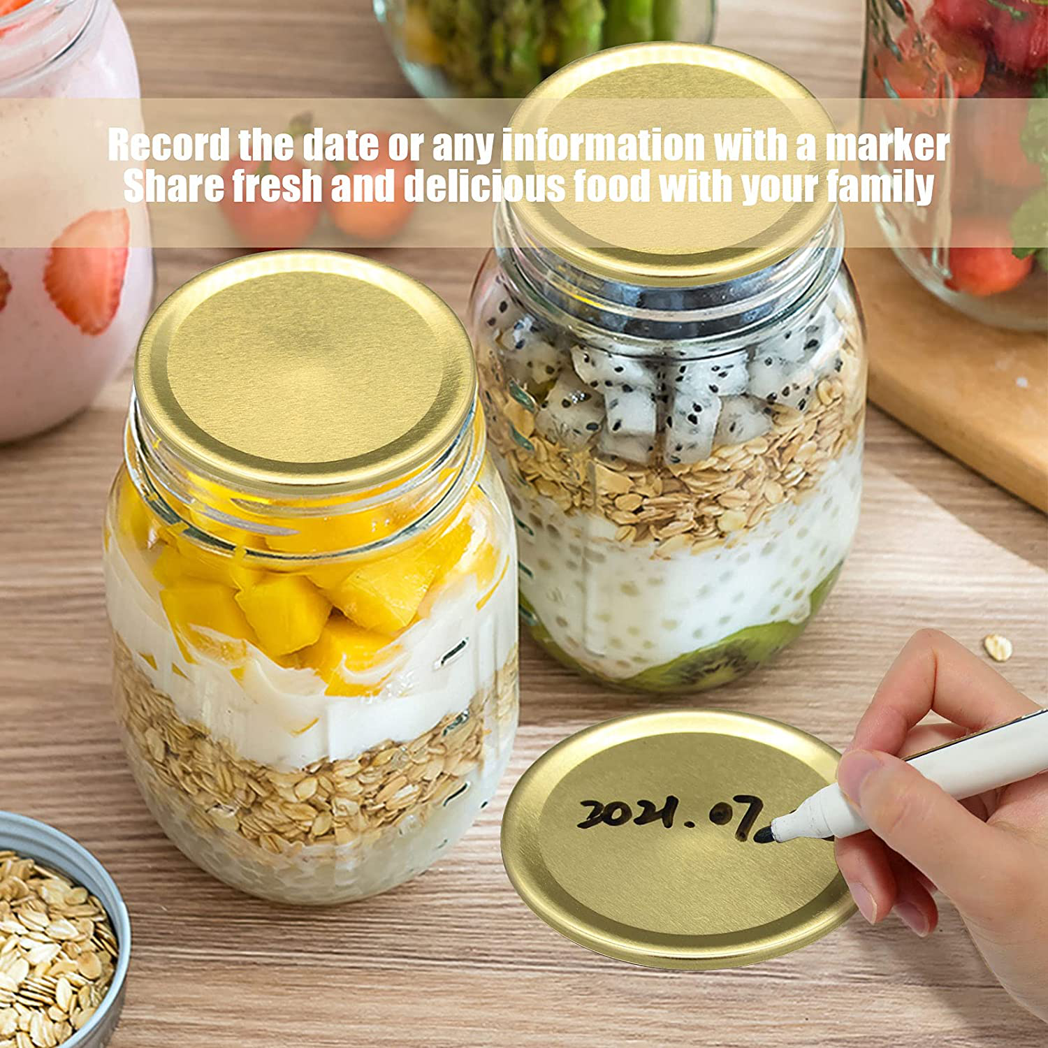 50-Count Canning Jar Lids Wide Mouth for Mason Jar, Leakproof Canning Lids for Ball and Kerr Jars,Split-Type Rustproof Metal Jar Lids for Wide Mouth Jars（86mm,Golden） (50)