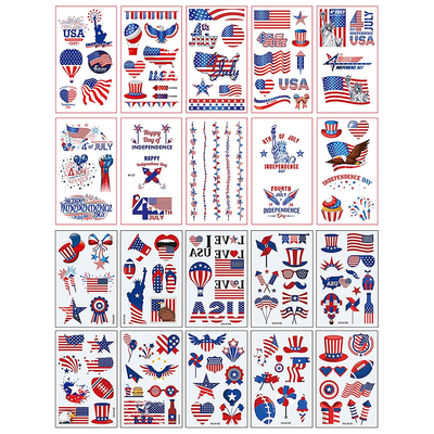 20 Sheets 4Th of July Temporary Tattoos Stickers Red White and Blue Patriotic Temporary Tattoo Stickers Independence Day Party Supplies Decoration Accessories