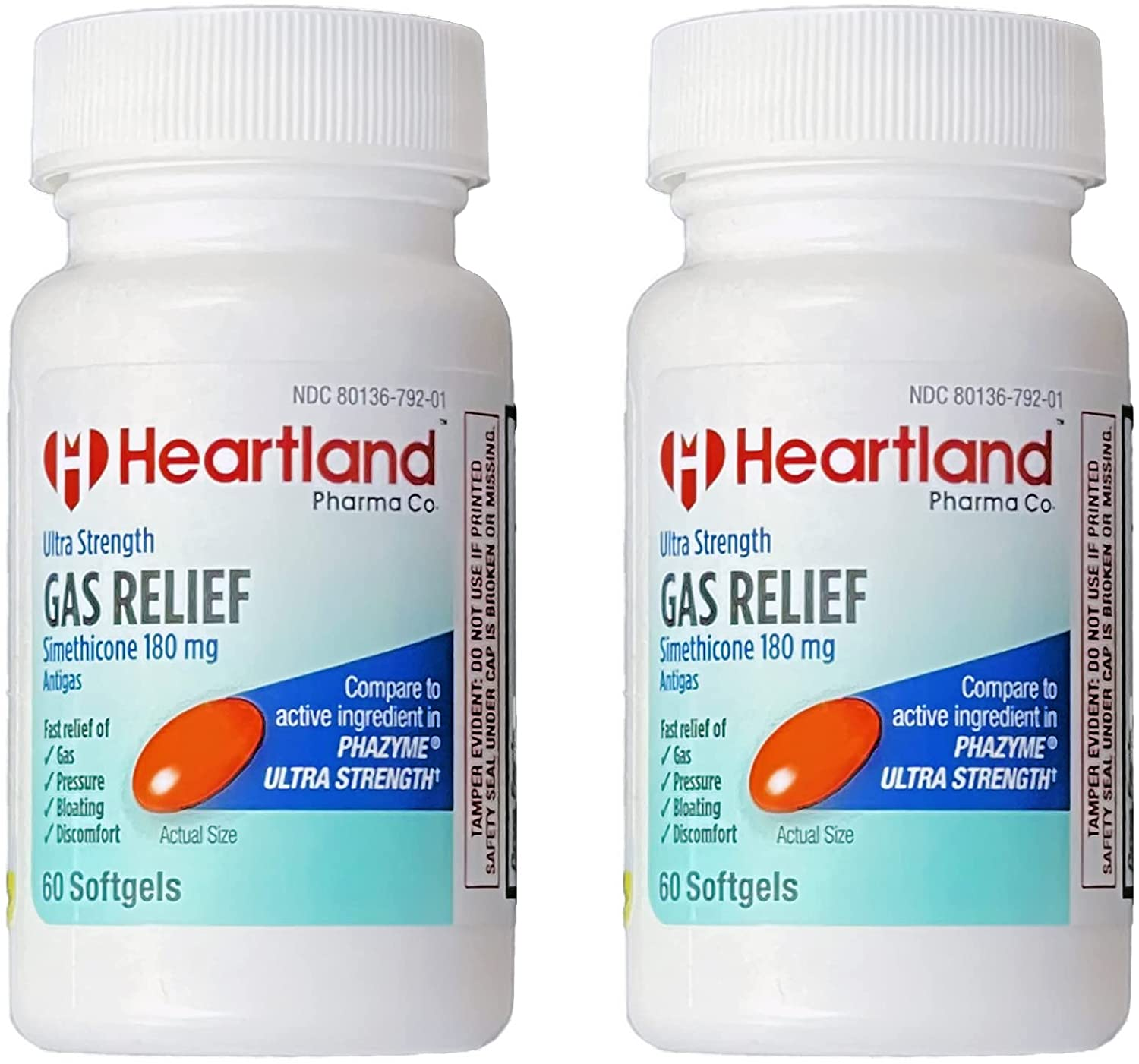 Heartland Pharma Co Simethicone 180Mg Softgel - Anti- Gas - Ultra Strength Gas Relief - (60 Count)