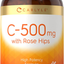 Vitamin C with Rose Hips 500Mg | 500 Tablets | Vegetarian, Non-Gmo and Gluten Free Supplement | High Potency Formula | by Carlyle