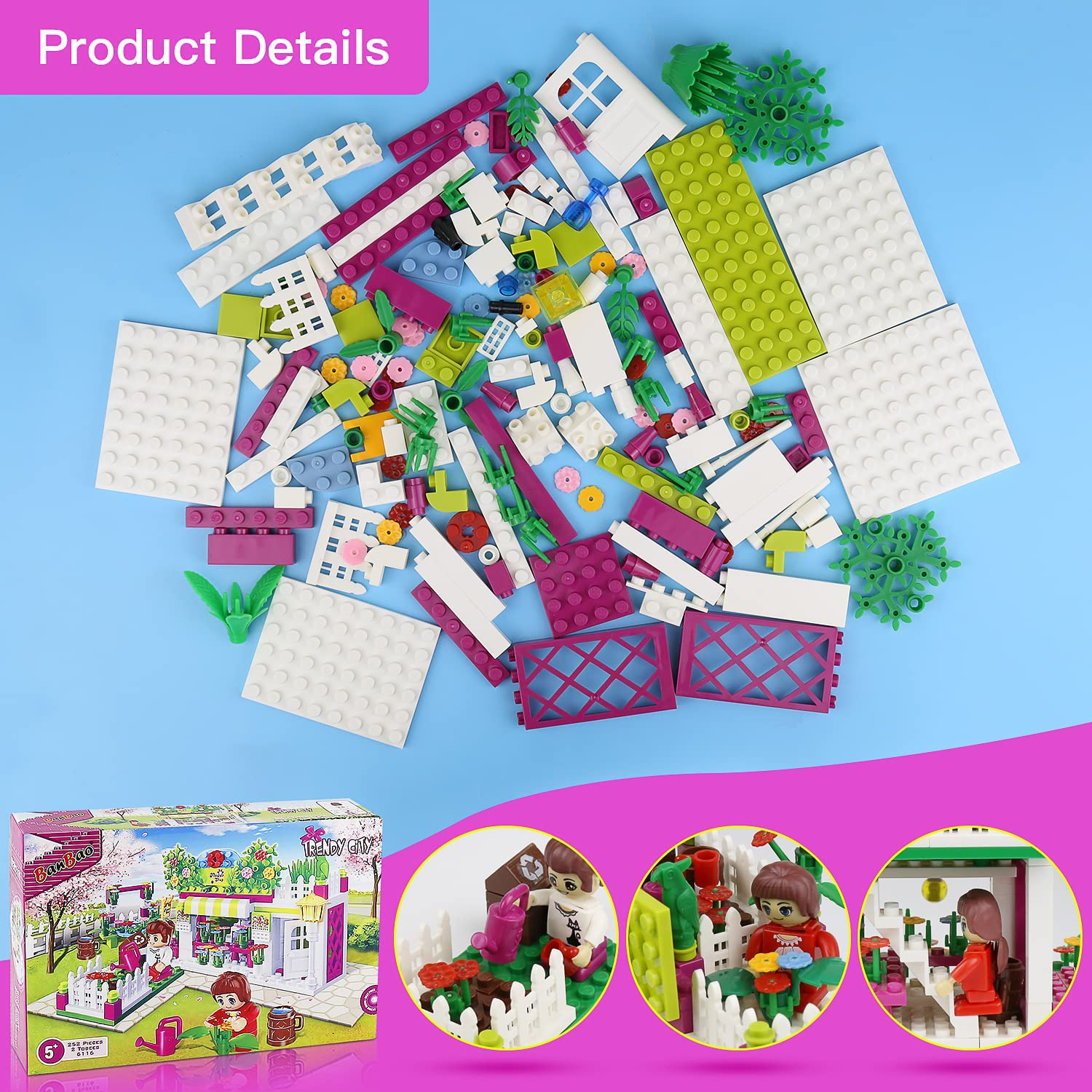 Banbao Building Blocks 6116 Trendy City Flower Shop for Girls 253 Pieces Creative and Construction Toys Educational Alternative to Building Set for Preschool Kids Arts and Crafts Games