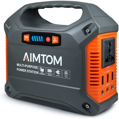 AIMTOM 42000mAh 155Wh Power Station, Emergency Backup Power Supply with Flashlights (Solar Panel Optional), for Camping, Home, CPAP, Travel, Outdoor (110V/ 100W AC Outlet, 3X 12V DC, 3X USB Output)