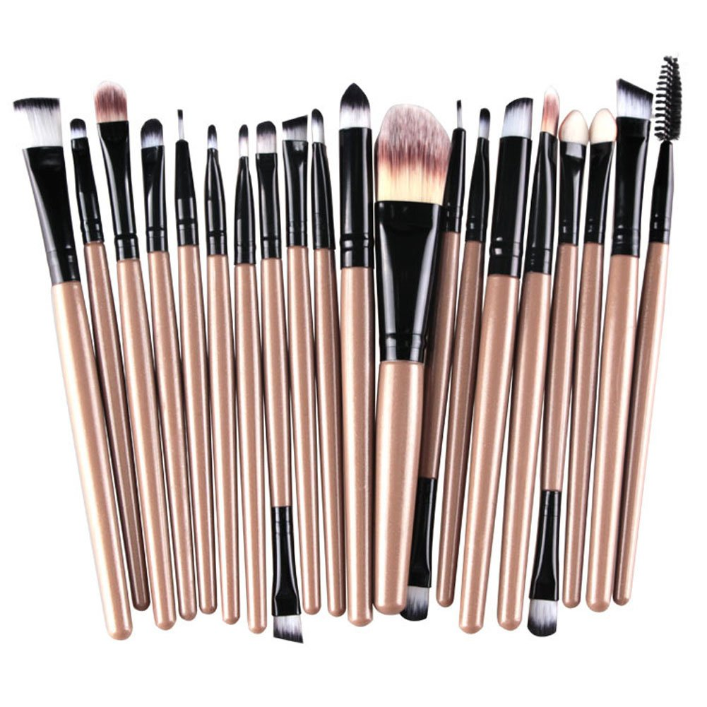 KOLIGHT® Set of 20Pcs Cosmetic Makeup Brushes Set Powder Foundation Eyeliner Eyeshadow Lip Brush for Beautiful Female (Gold+Coffee)