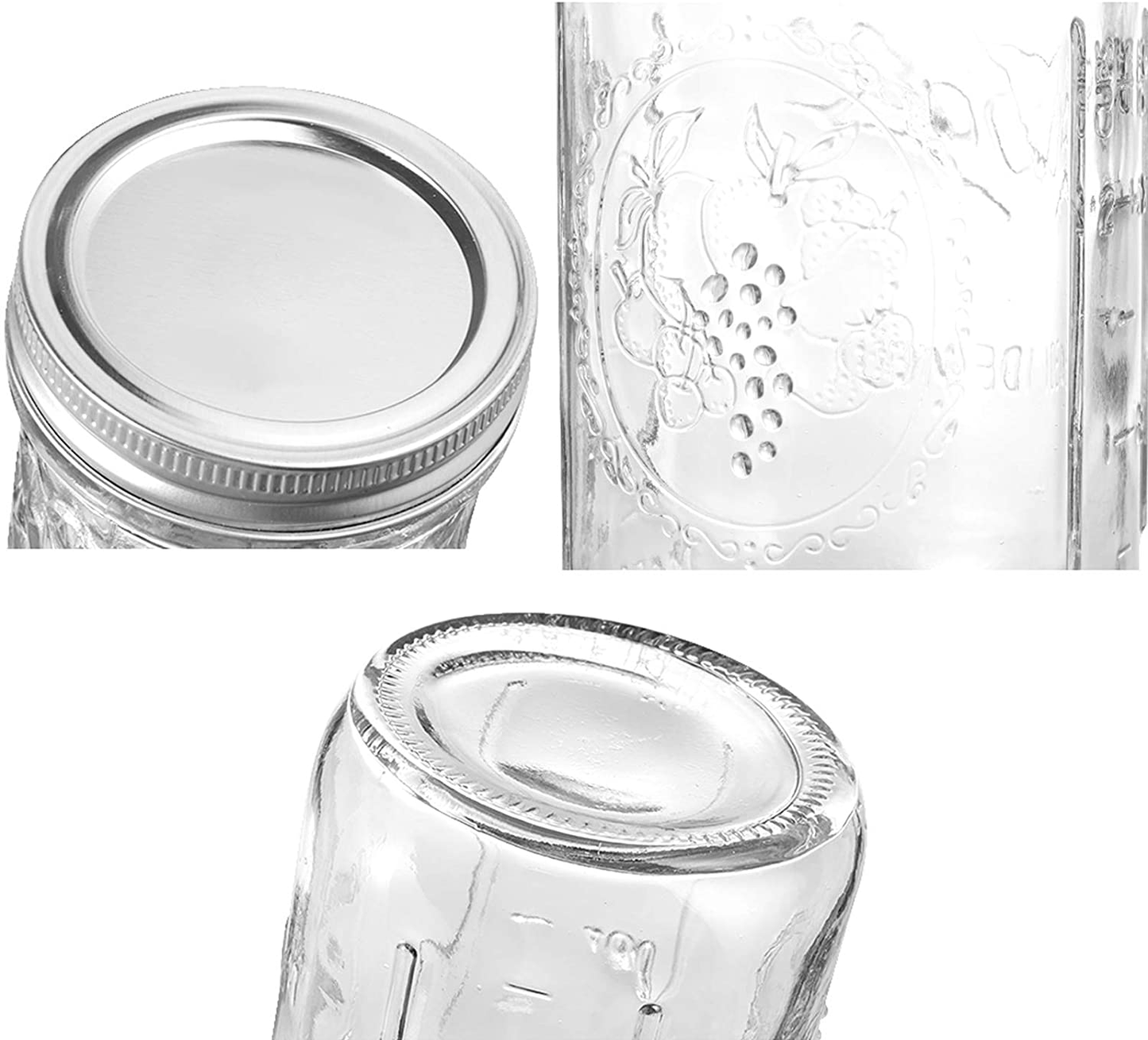 Set of 4 Mason Jars with Lids Wide Mouth Canning Glass Storage Jars for Food Coffee (480ML/16Oz)