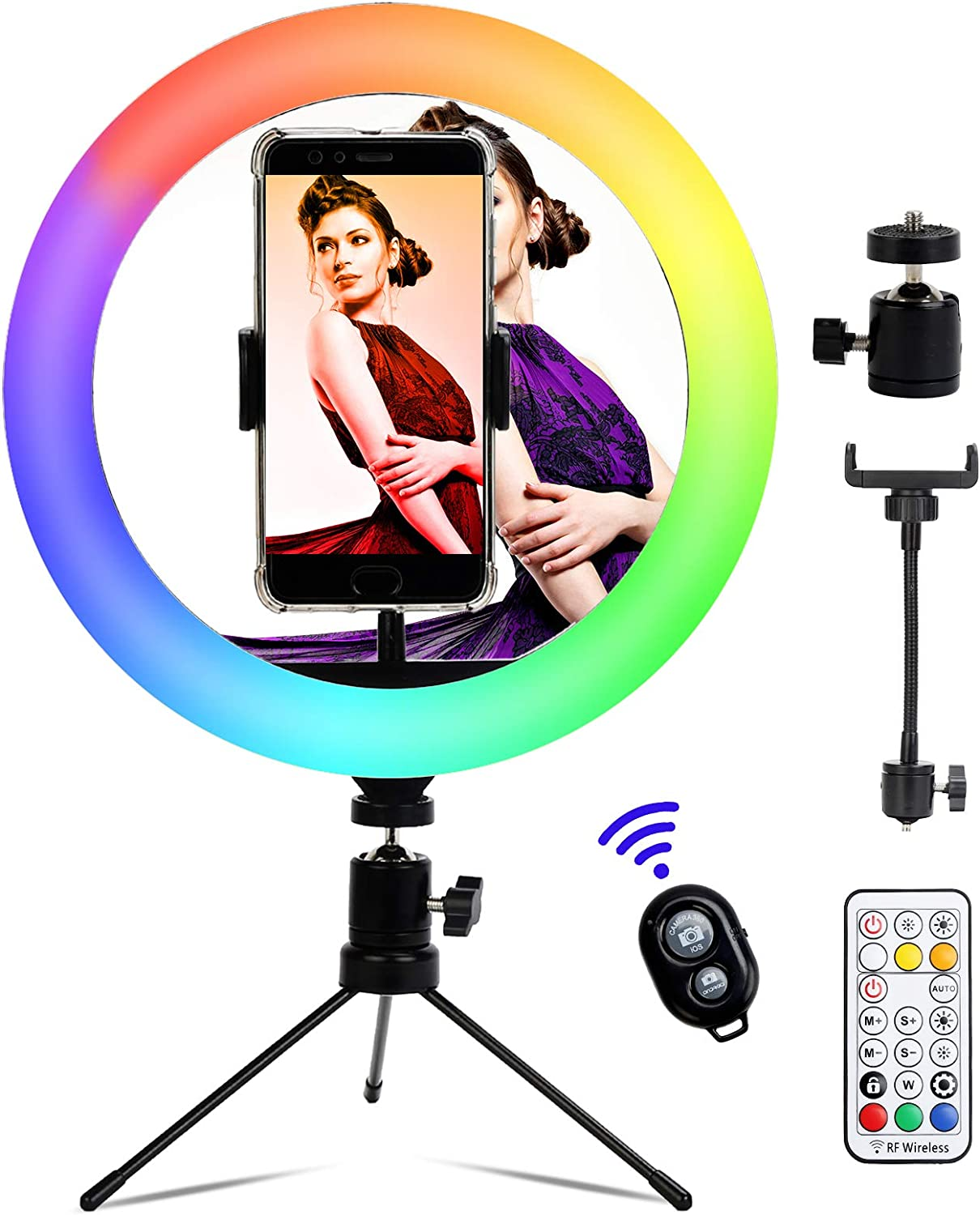 10" Ring Light with Stand, Led Light Ring, Selfie Light Ring with 58'' Extendable Tripod Stand for Live Stream,Youtube, Video, Makeup, Photography, Wireless Remote Control, 3 Light Modes &10 Brightness 