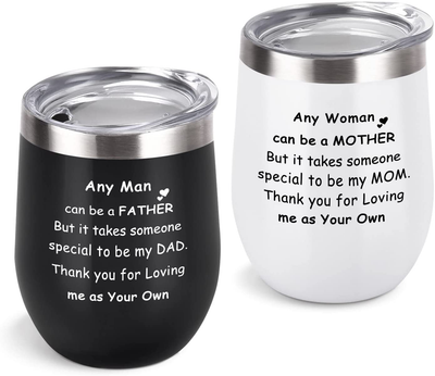 12Oz Black and White Stainless Steel Insulated Wine Tumbler Set for New Parents